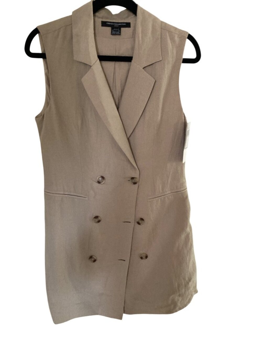 French Connection Wild Wheat Double-Breasted Linen Blend Long Vest  4 NWT